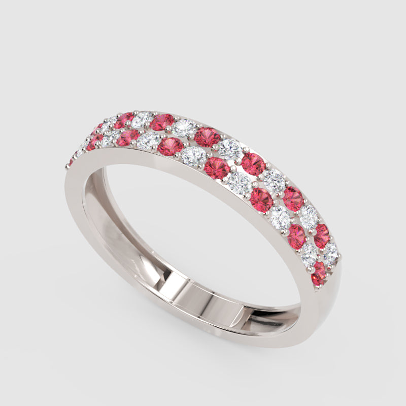 Double Row Ruby And Diamond Eternity Band Ring - Five
