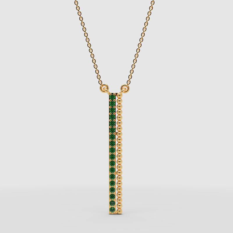 Emerald Vertical Bar Pendant Necklace With Beaded Detail - One