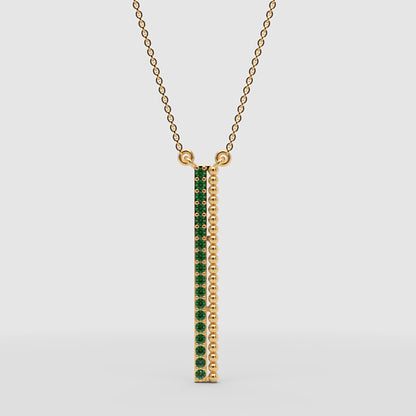 Emerald Vertical Bar Pendant Necklace With Beaded Detail - One