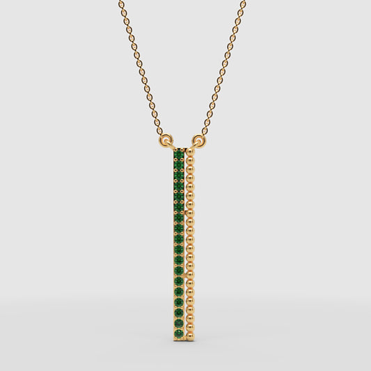 Emerald Vertical Bar Pendant Necklace With Beaded Detail - One