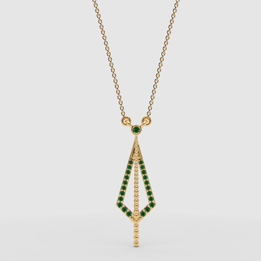 Art Deco Emerald Geometric Drop Pendant Necklace