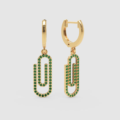 Emerald Paperclip Link Huggie Hoop Earrings - One
