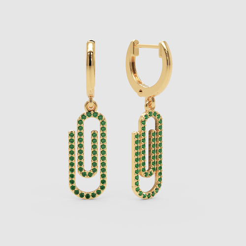 Emerald Paperclip Link Huggie Hoop Earrings