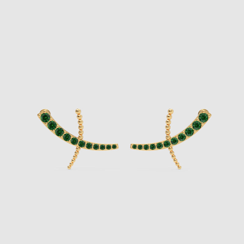Emerald Ear Climber Earrings With Beaded Accents - One