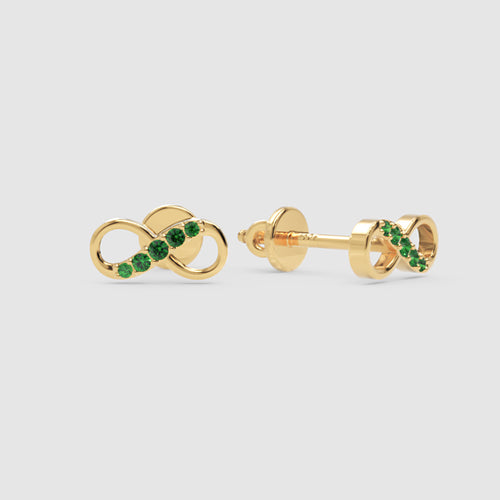 Emerald Infinity Stud Earrings with Screw Back