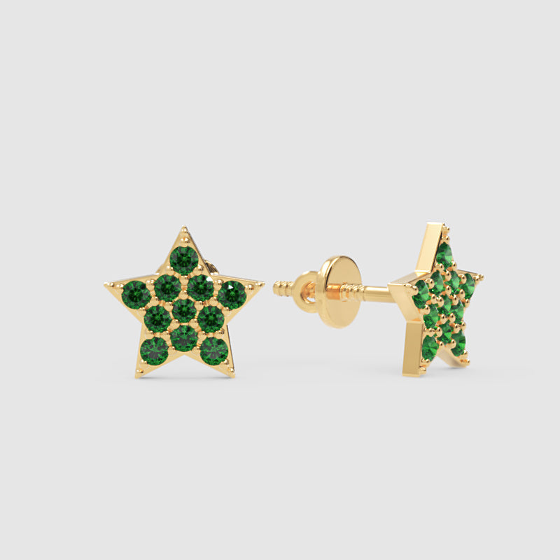 Emerald Star Stud Earrings With Screw Back Closure - One