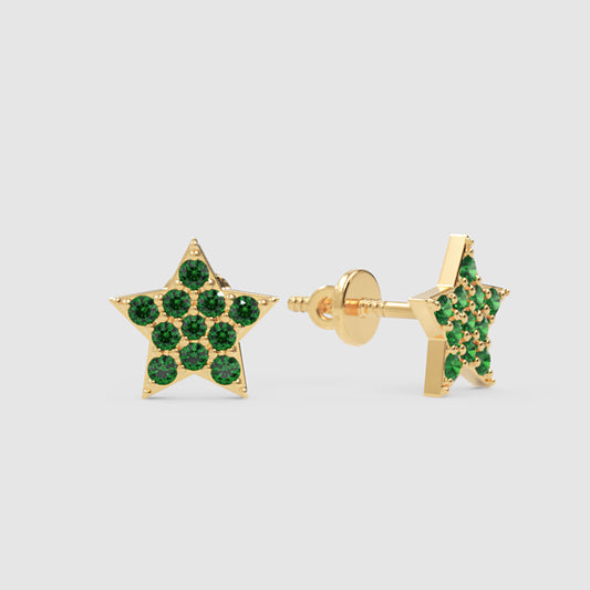 Emerald Star Stud Earrings With Screw Back Closure - One