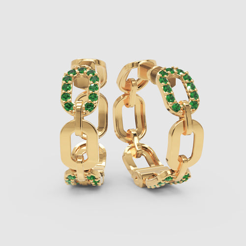 Emerald Chain Link Hoop Earrings