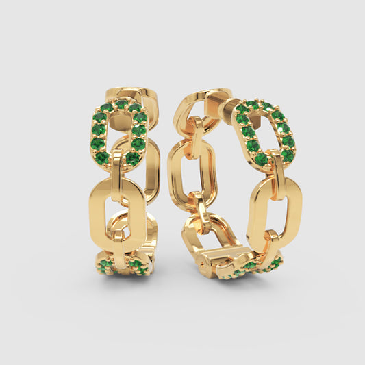 Emerald Chain Link Hoop Earrings - One