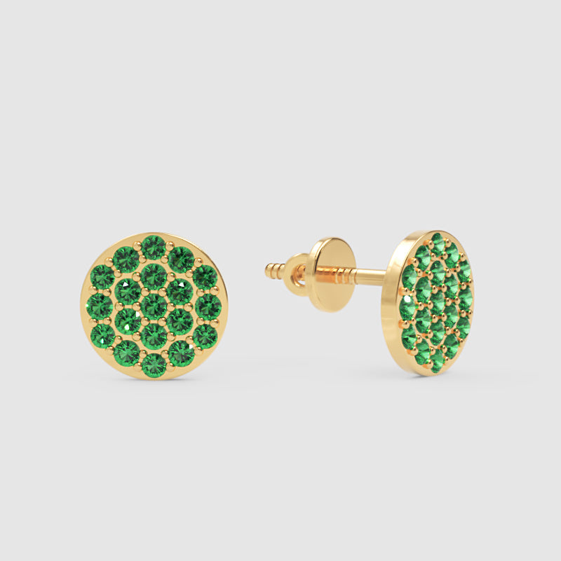 Pav Green Crystal Disc Stud Earrings With Screw Back - One