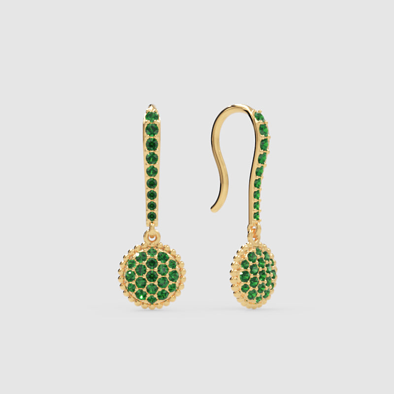 Emerald Pav Drop Earrings with Beaded Frame