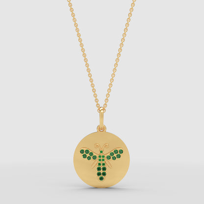 Emerald Butterfly Disc Pendant Necklace - One