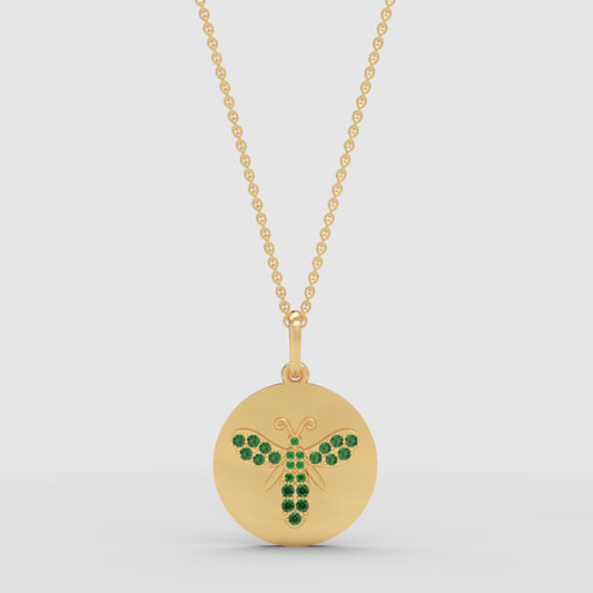 Emerald Butterfly Disc Pendant Necklace - One