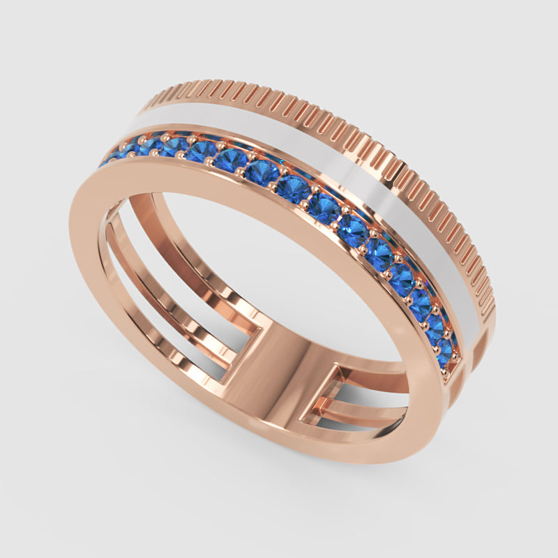 White Gold Blue Sapphire Band Ring With White Enamel Center – Modern Customizable Statement Ring | Jebij - Seven