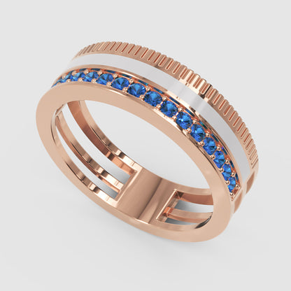 White Gold Blue Sapphire Band Ring With White Enamel Center – Modern Customizable Statement Ring | Jebij - Seven