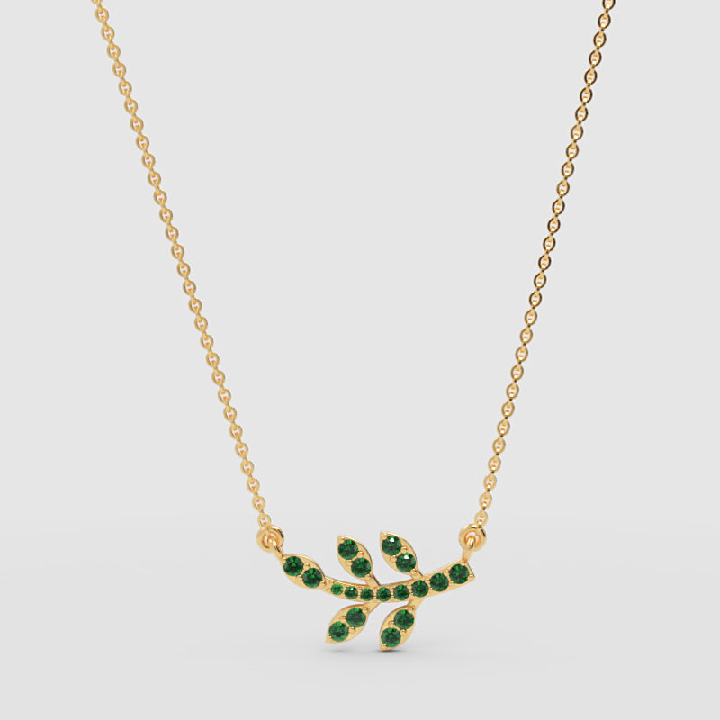 Green Crystal Leaf Branch Pendant Necklace - One