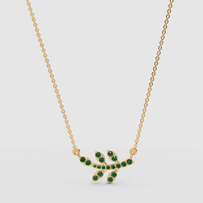 Green Crystal Leaf Branch Pendant Necklace - One