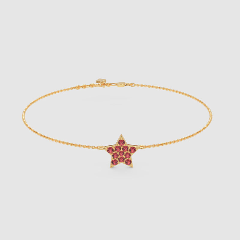 Ruby Star Pendant Bracelet With Double Chain Design - Five