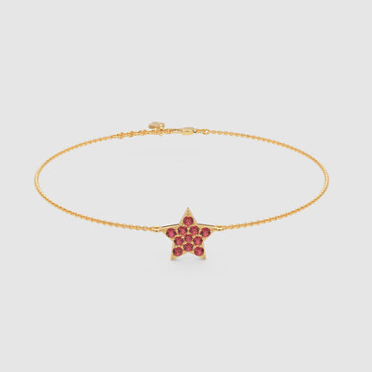 Ruby Star Pendant Bracelet With Double Chain Design - Five