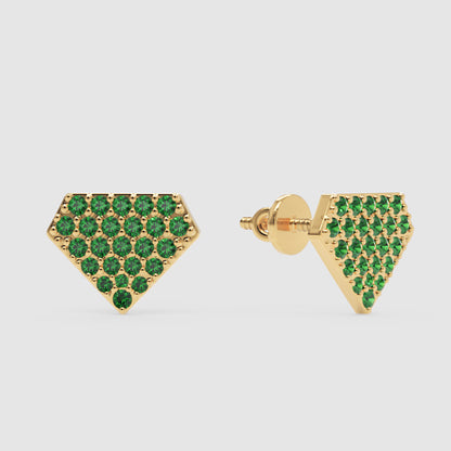 Emerald Pav Diamondshaped Stud Earrings - One