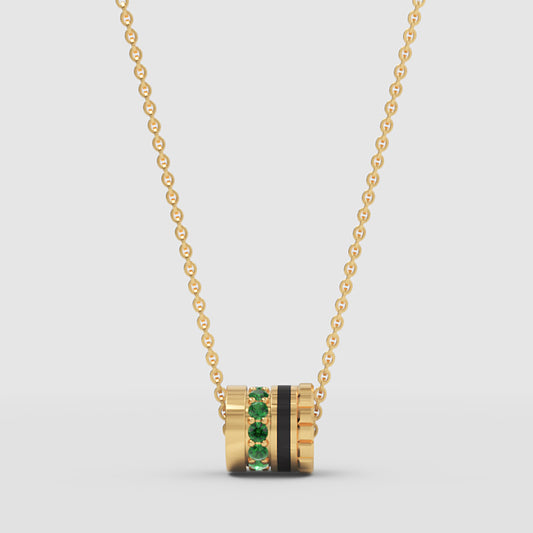 Emerald And Black Enamel Barrel Pendant Necklace - One