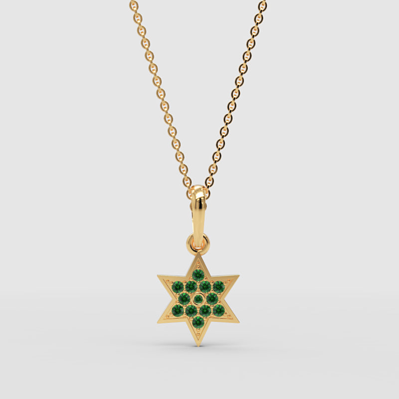 Emerald Star Of David Pendant Necklace With Cable Chain - One