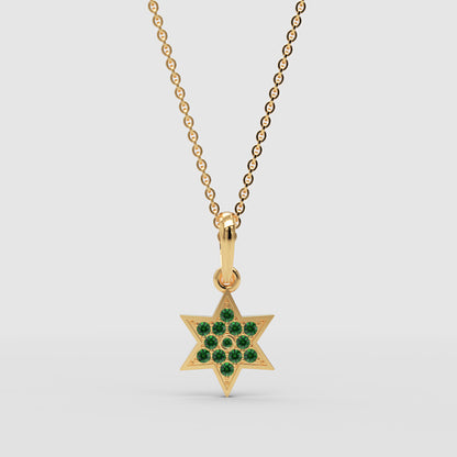 Emerald Star Of David Pendant Necklace With Cable Chain - One