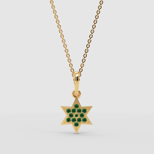 Emerald Star Of David Pendant Necklace With Cable Chain - One