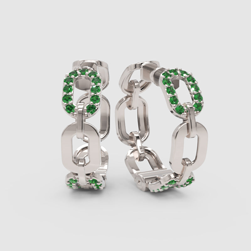 Emerald Chain Link Hoop Earrings - Three