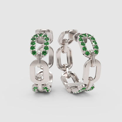 Emerald Chain Link Hoop Earrings - Three