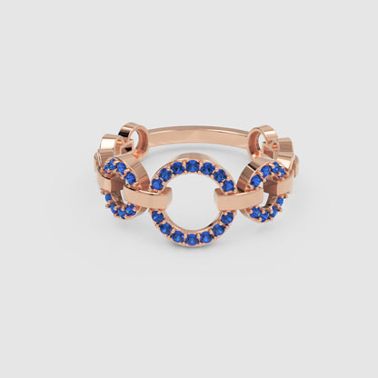 Blue Sapphire Multi-Link Circular Ring In White Gold | Double Pave Interlocking Chain Statement Luxury Ring For Women | Jebij - Four