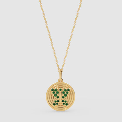 Emerald Gemini Zodiac Medallion Pendant Necklace - One