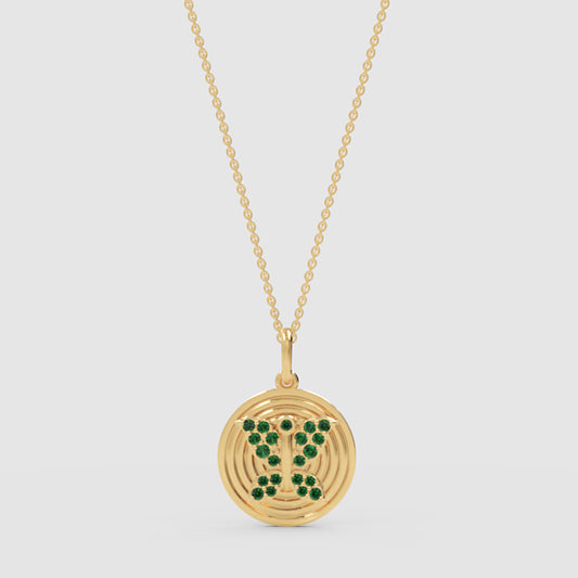 Emerald Gemini Zodiac Medallion Pendant Necklace - One