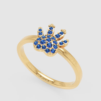 Blue Sapphire Paw Print Ring For Pet Lovers - Five