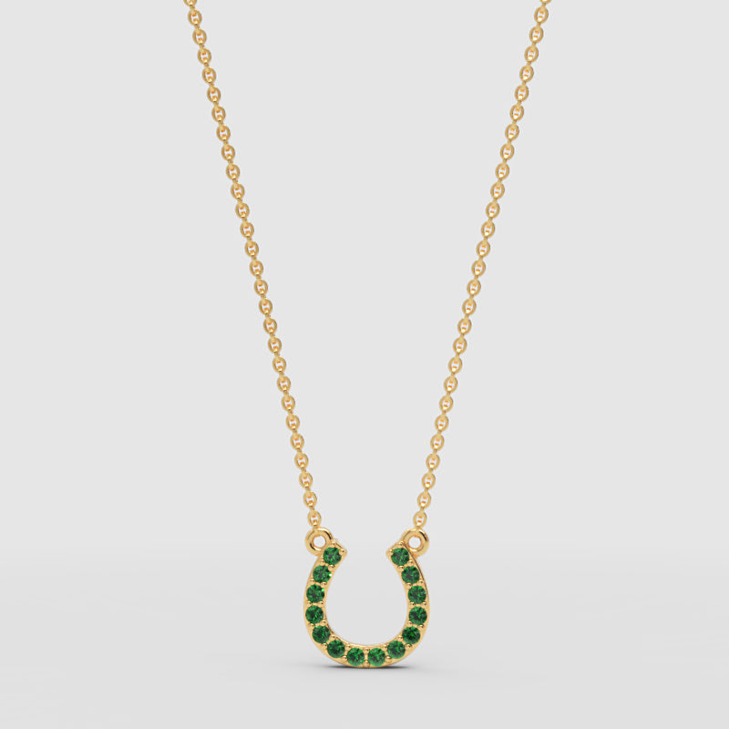 Emerald Horseshoe Pendant Necklace With Chain - One