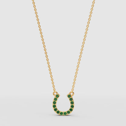Emerald Horseshoe Pendant Necklace With Chain - One