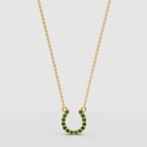 Emerald Horseshoe Pendant Necklace with Chain