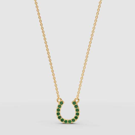 Emerald Horseshoe Pendant Necklace With Chain - One