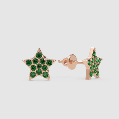 Emerald Star Stud Earrings With Screw Back Closure - Three