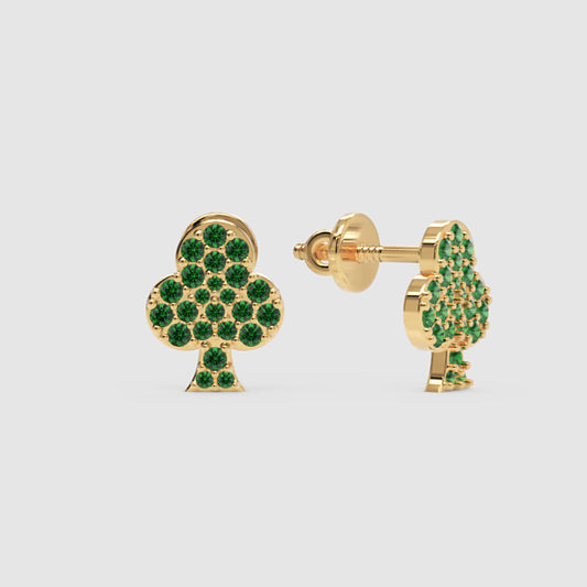 Emerald Pav Club Suit Stud Earrings with Screw Back Closure