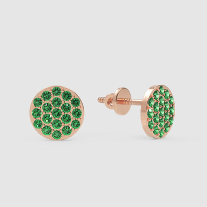 Pav Green Crystal Disc Stud Earrings With Screw Back - Three