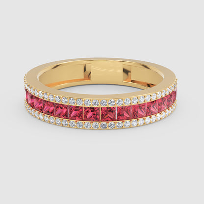 Princess Cut Ruby And Diamond Channel Set Wedding Band Ring - Six