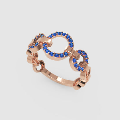 Blue Sapphire Multi-Link Circular Ring In White Gold | Double Pave Interlocking Chain Statement Luxury Ring For Women | Jebij - Eight