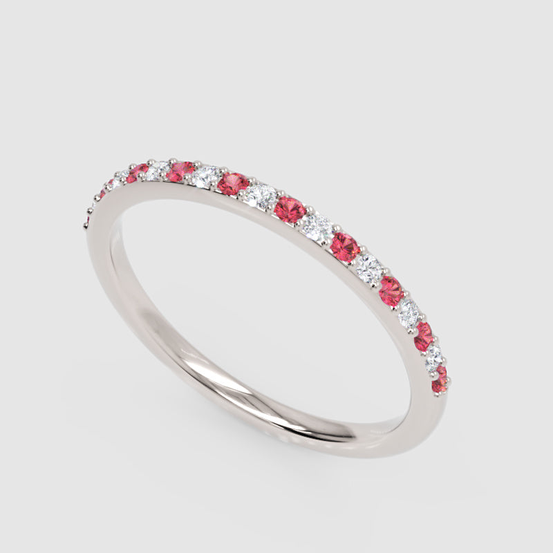 Ruby And Diamond Alternating Half Eternity Band Ring - Five