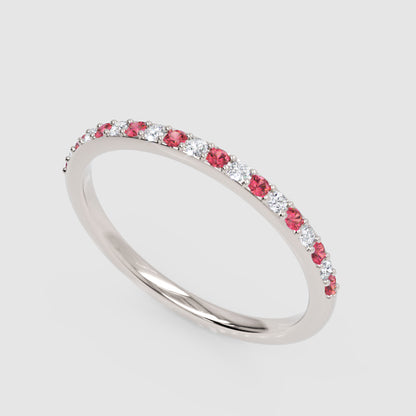 Ruby And Diamond Alternating Half Eternity Band Ring - Five