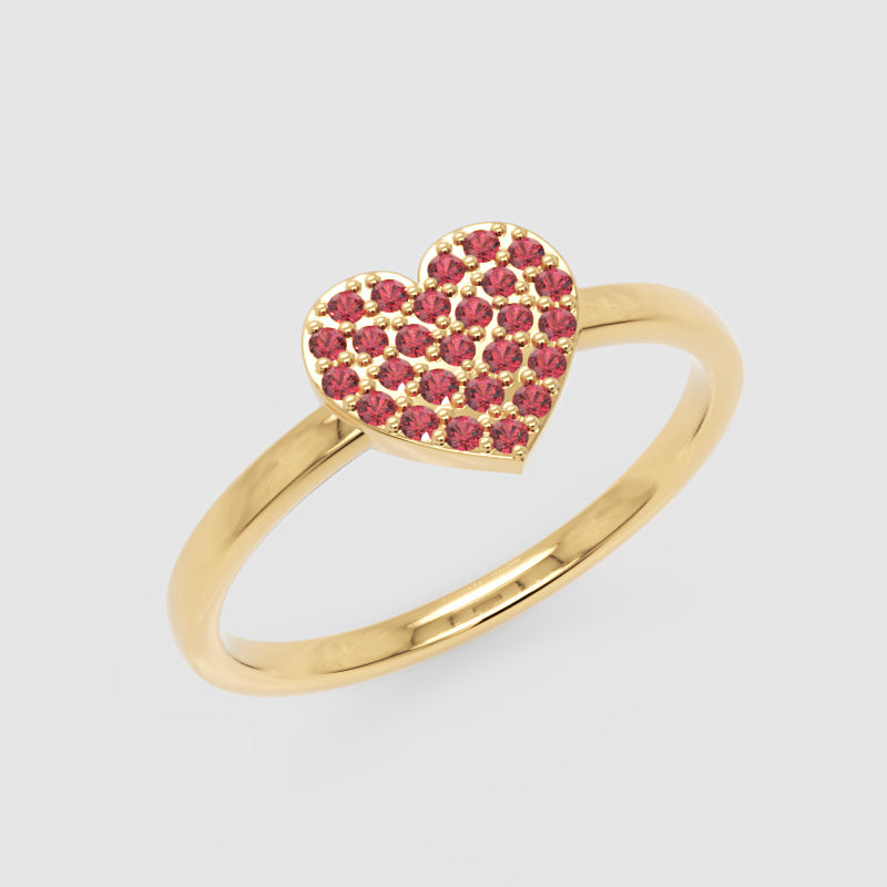 Pav Ruby Heart Ring In Rose Tone - Five
