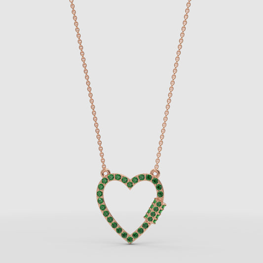 Lab-Grown Emerald Open Heart Necklace In Rose Gold | Elegant Pave Pendant With Adjustable 16–17 Inch Chain - One