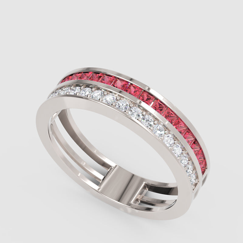 Ruby And Diamond Double Row Channel Set Band Ring - Five