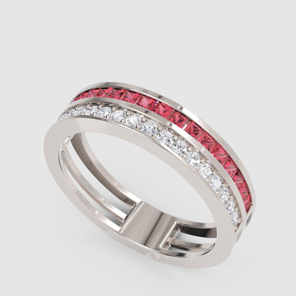 Ruby And Diamond Double Row Channel Set Band Ring - Five