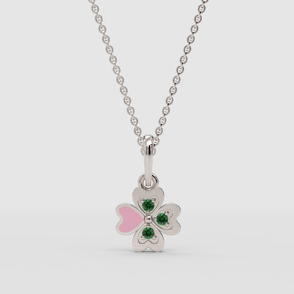 Enamel Clover Pendant Necklace With Green Stones - Three
